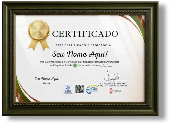 Certificate of participation in Ayurvedic Massage